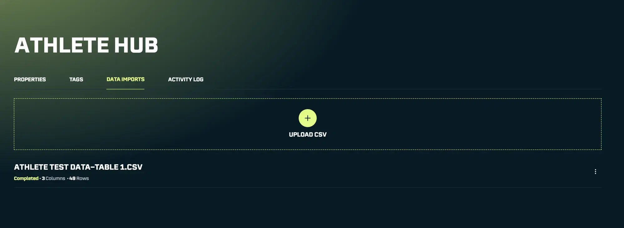 Data Imports List: Our new import shows that it is completed.
