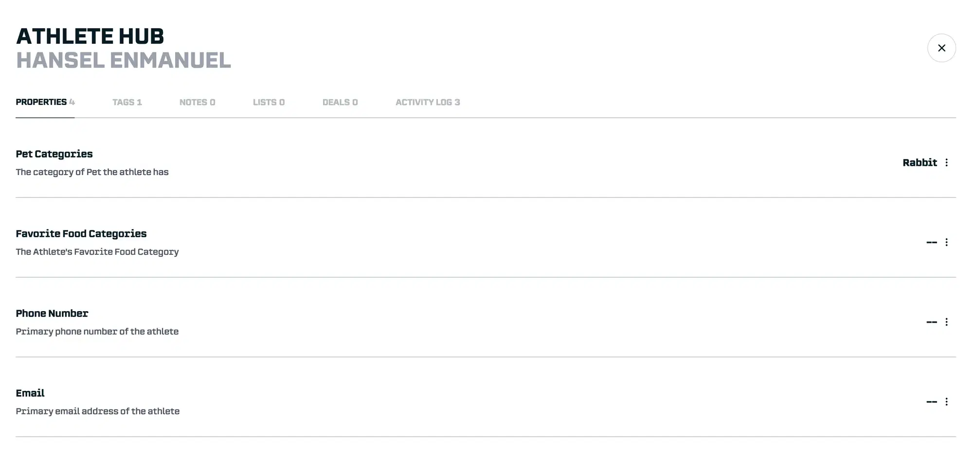 Athlete profile with imported data