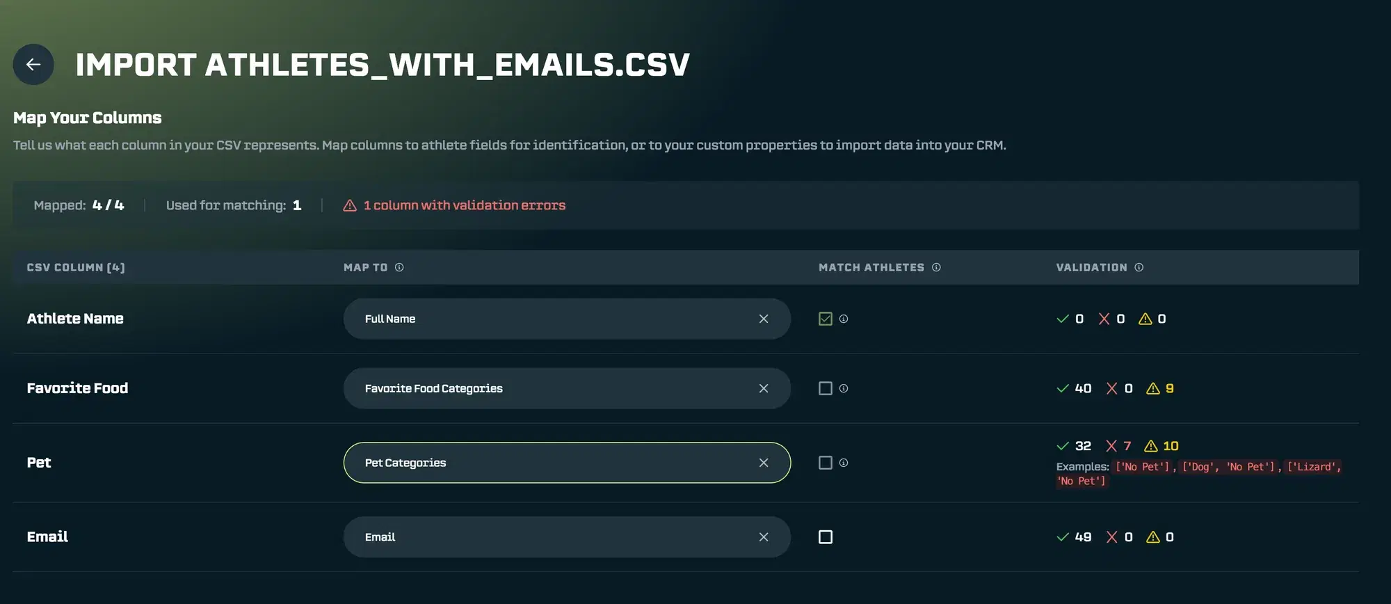 Mapping the email column