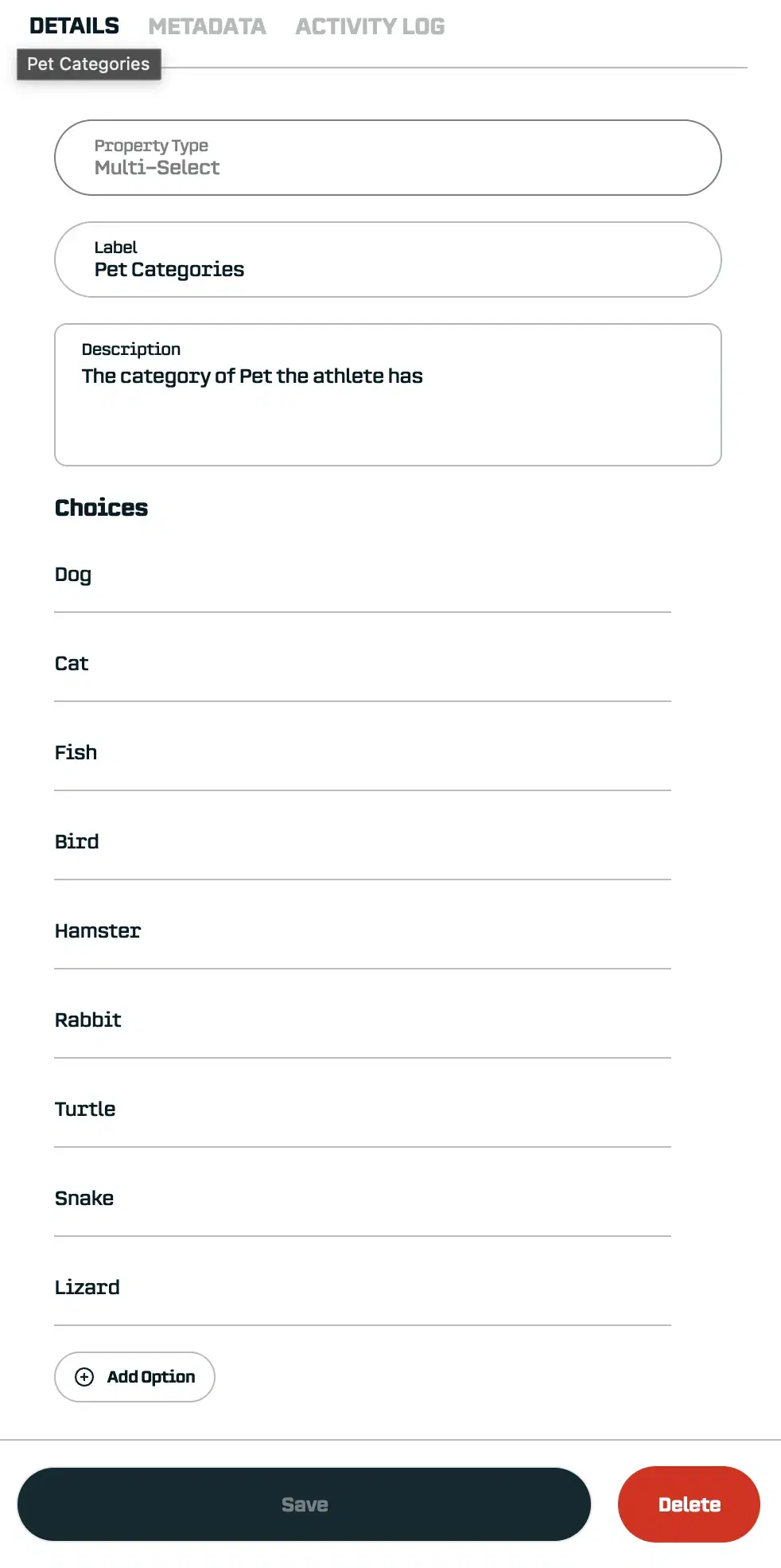 Define the choices that will appear in the dropdown