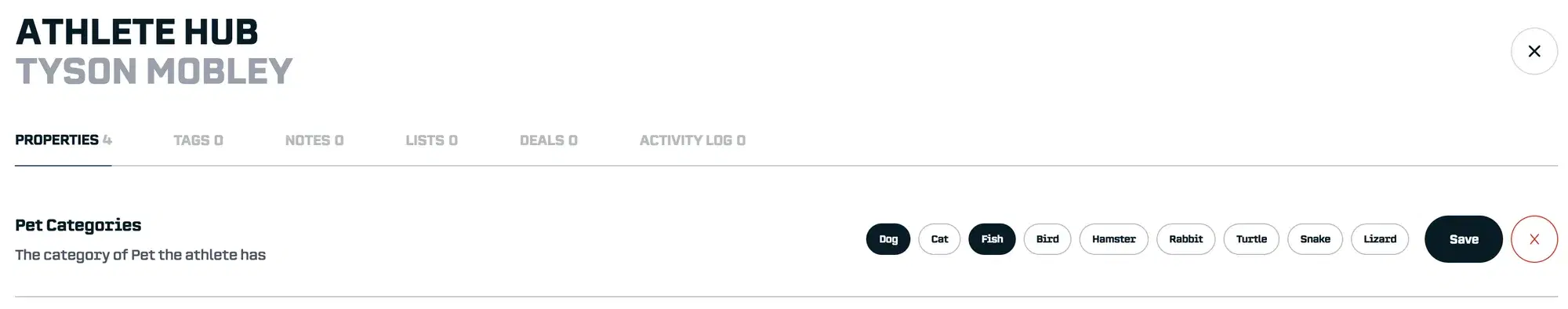 Athlete Hub Properties: Make the updates during the edit and cancel with the “X” button or click “Save”