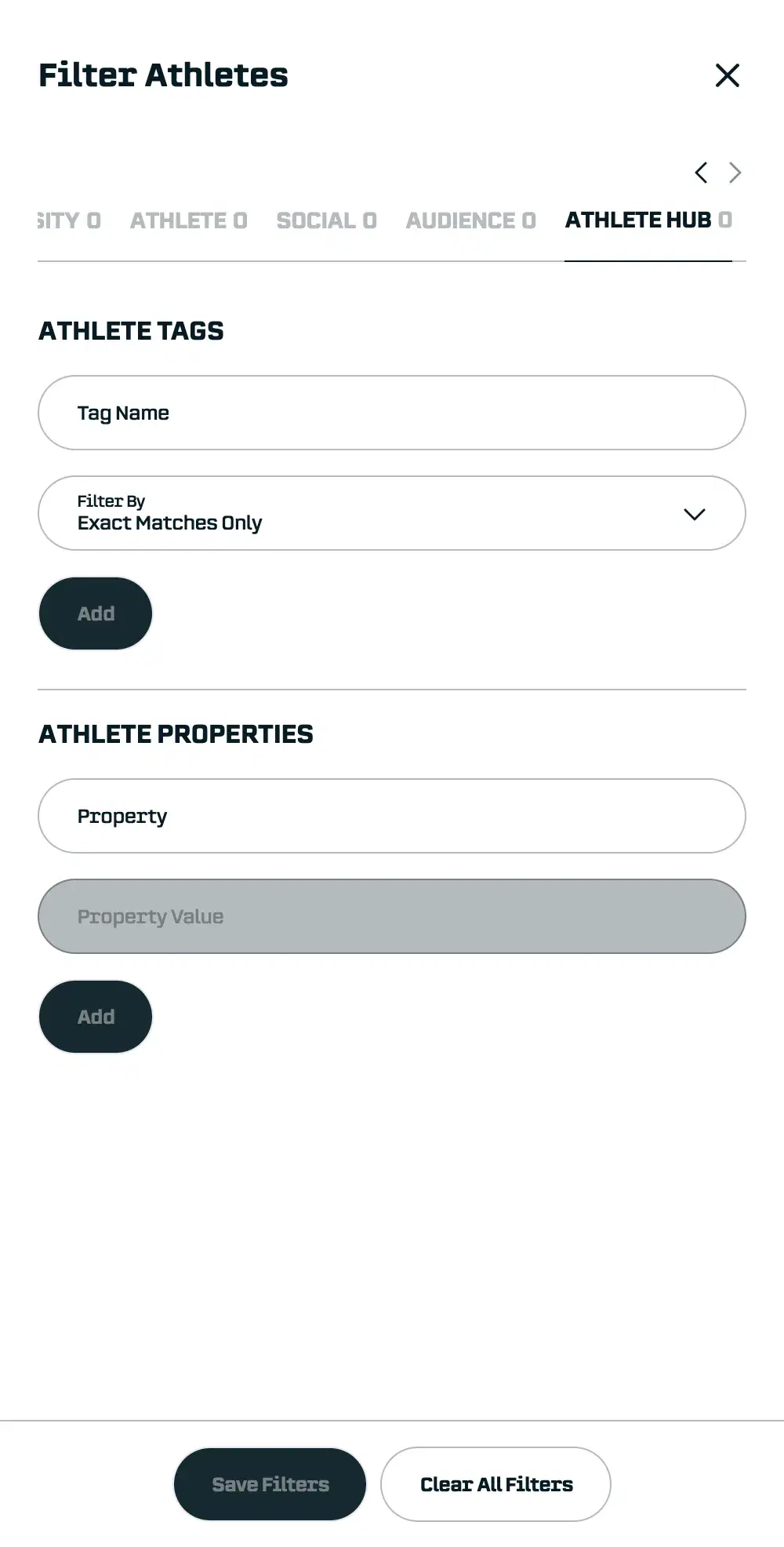 Navigate to the Athlete Hub tab of the Filters