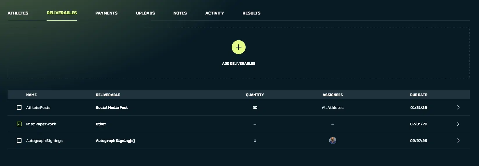 Deal Tracking: Deliverables