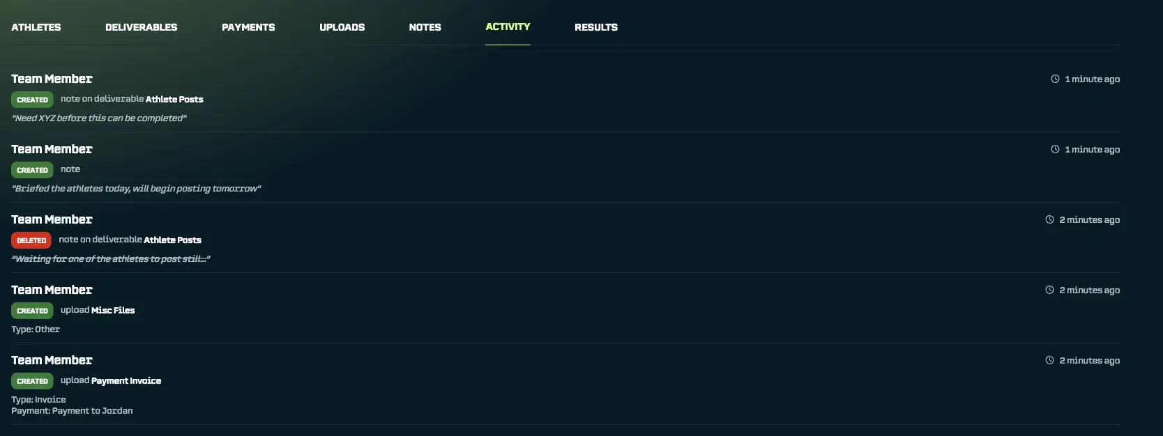 Deal Tracking: Activity Log