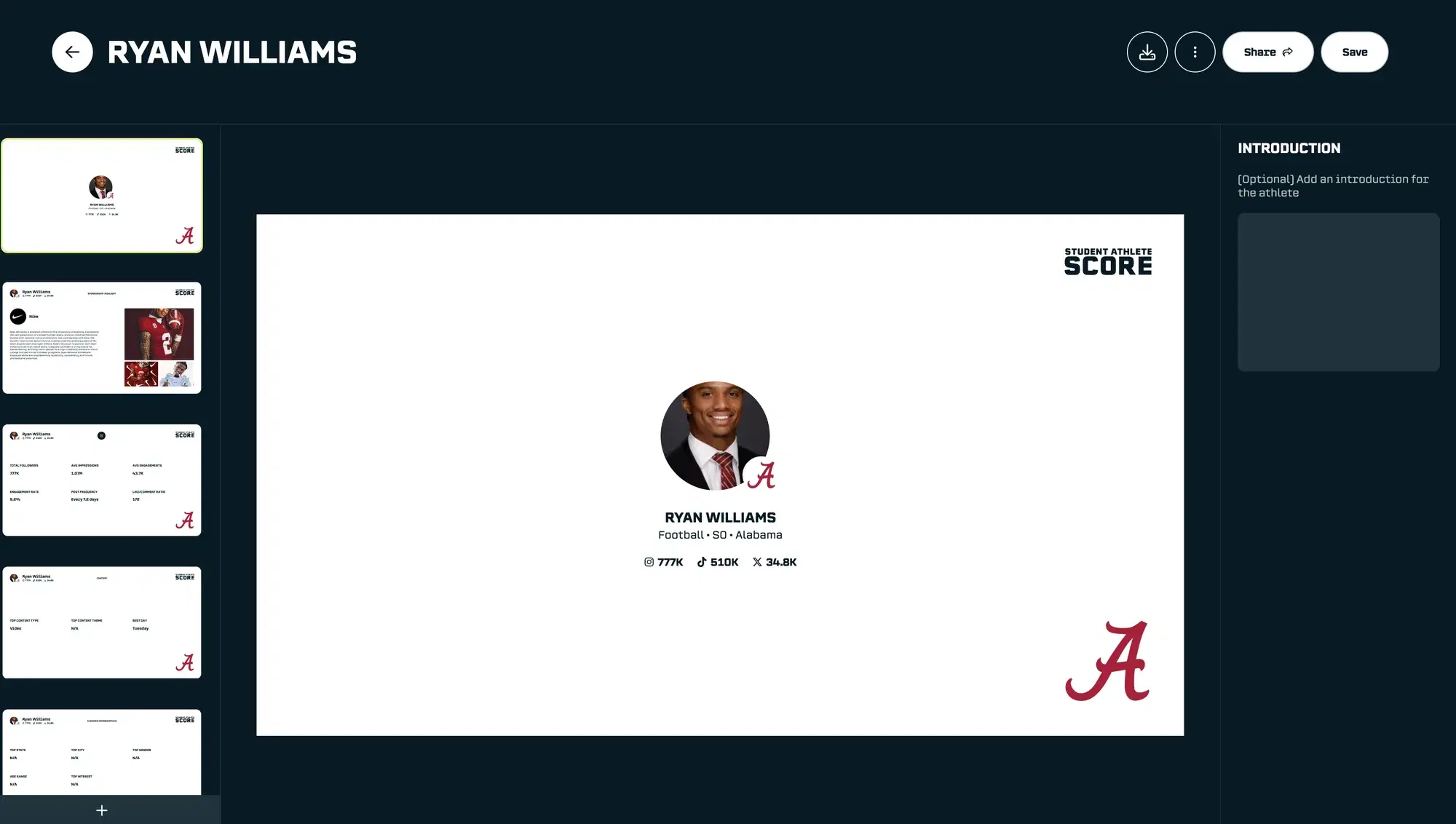 Media Kits: Quickly build a pitch deck for any athlete