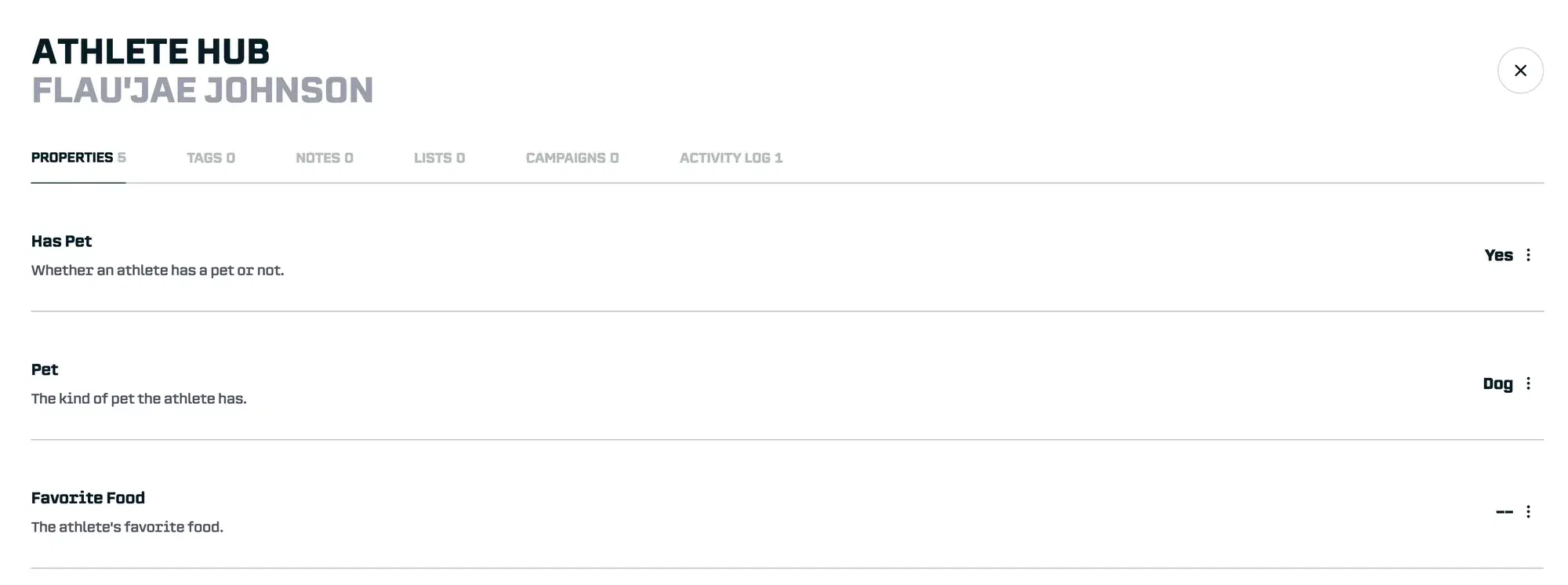 Viewing Athlete Properties: The Athlete Hub will let you view and update an athlete’s properties