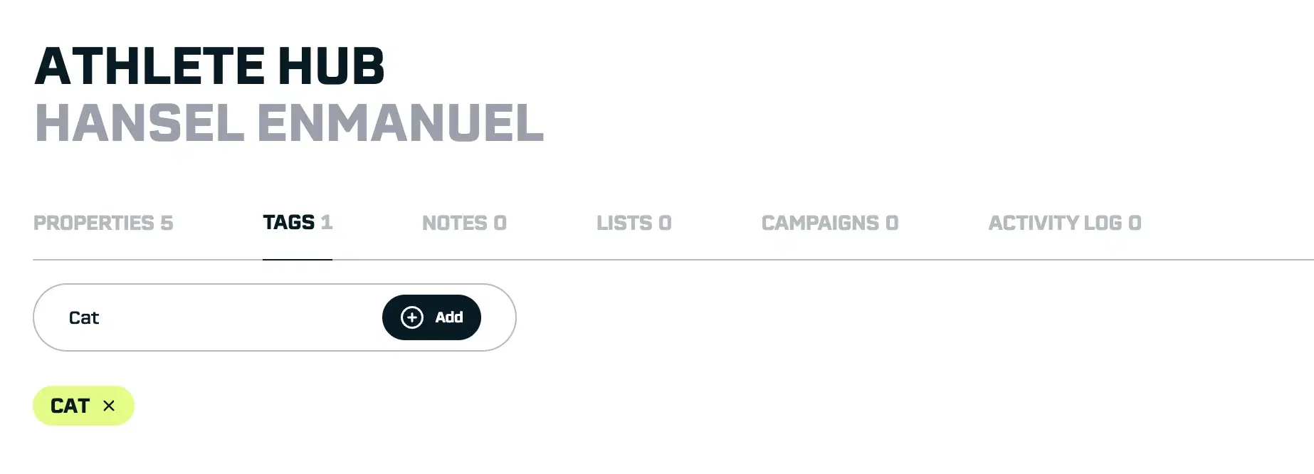 Adding a Tag: Switch to the Tags tab, type into the input, and click “add” to add a tag. We’ll add “Cat” for Hansel.