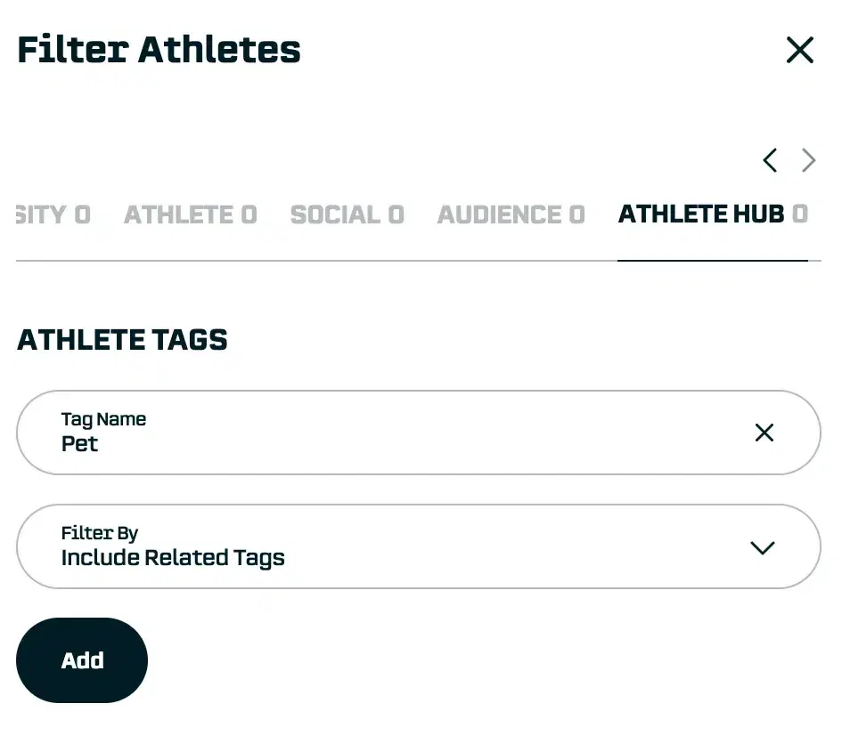 Filtering by Tags: Click filters on the athletes view, go to the “Athlete Hub” tab, and enter a value.