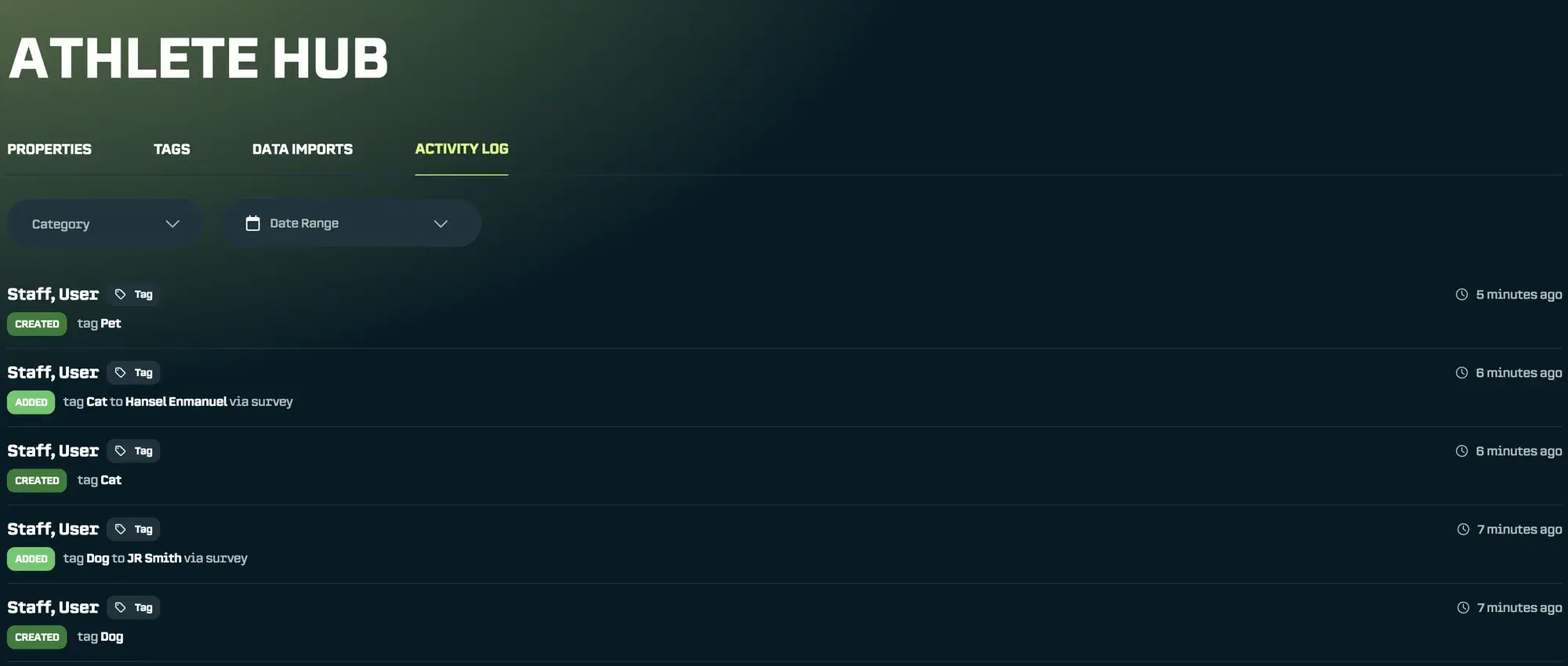Activity Log: Shows the changes being made to the system and user activity across the organization