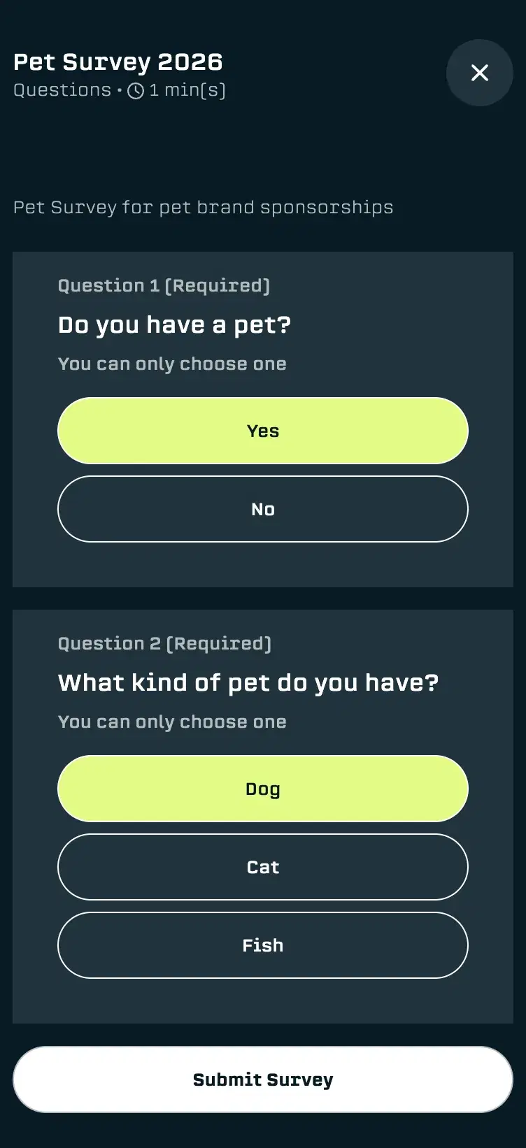 Athlete App: Athletes can click a survey, enter their responses, then submit the survey.